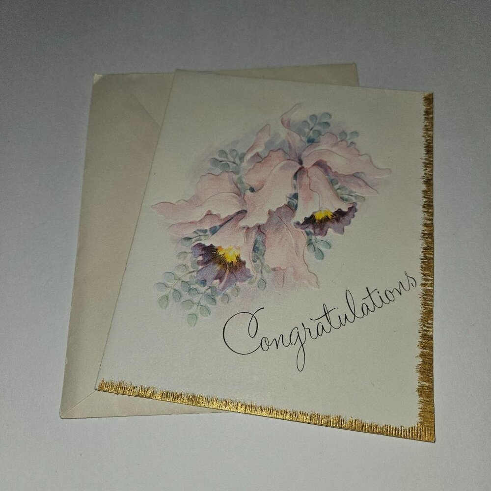 VTG Congratulations Greeting Card Envelope Philippians 2:17 Gold Trim NEVER USED